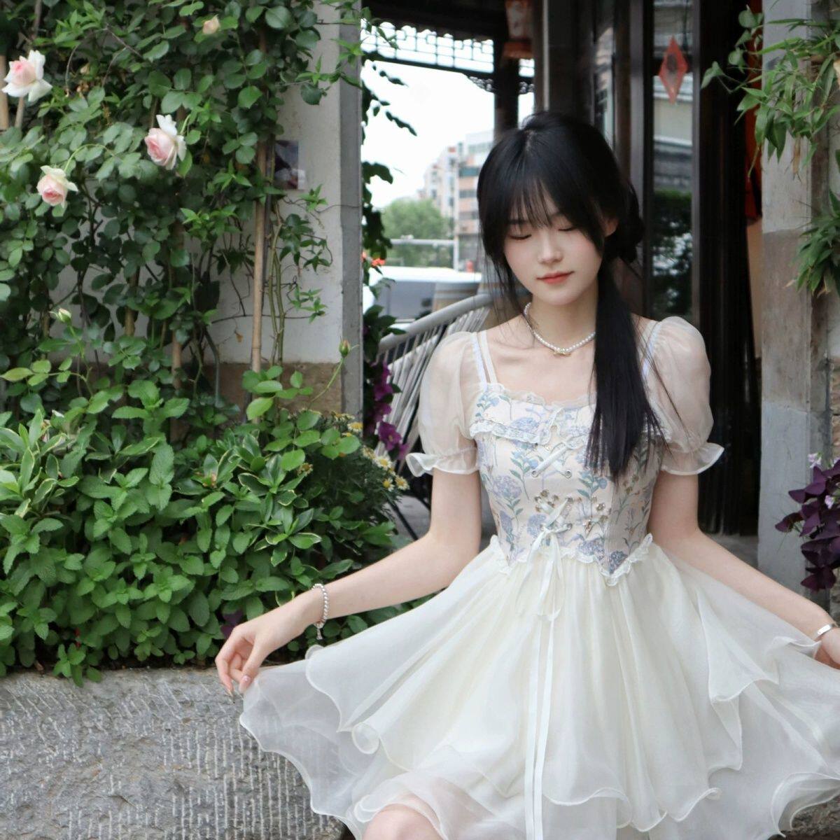 甜美公主短裙小清新碎花拼接修身显瘦雪纺连衣裙女2025夏季新款