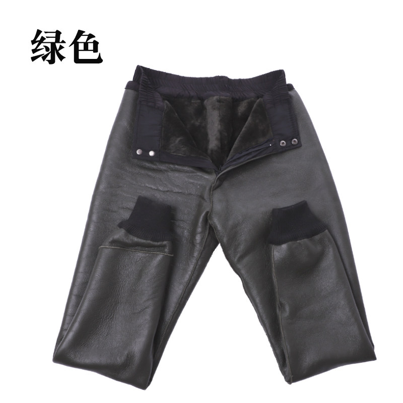 남성 및 여성용 모피 일체형 안감 홀울 바지 중년 및 노년층을 위한 천연 가죽 바지 양털 따뜻한 양가죽 바지