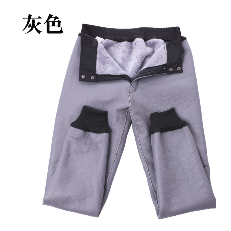 남성 및 여성용 모피 일체형 안감 홀울 바지 중년 및 노년층을 위한 천연 가죽 바지 양털 따뜻한 양가죽 바지
