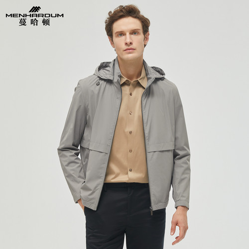 MENHARDUM/蔓哈顿秋冬新品男士夹克外套可脱卸连帽纯色休闲外套
