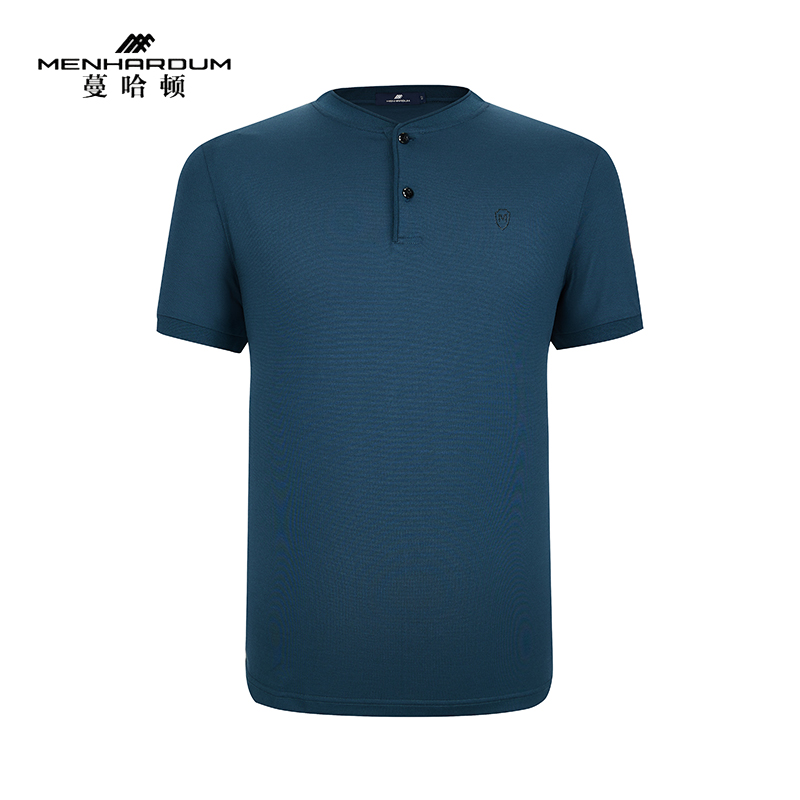 【含桑蚕丝】MENHARDUM/蔓哈顿立领短袖T恤中年男士商务时尚短T