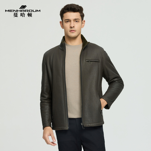 高端商务男装 新品 羊毛革皮衣年轻立领皮外套 蔓哈顿冬季 MENHARDUM