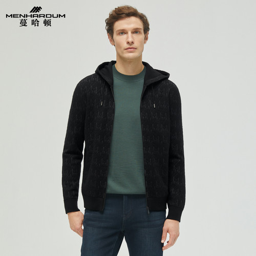 MENHARDUM/蔓哈顿秋冬新品绵羊毛混纺针织外套保暖舒适连帽针织衫