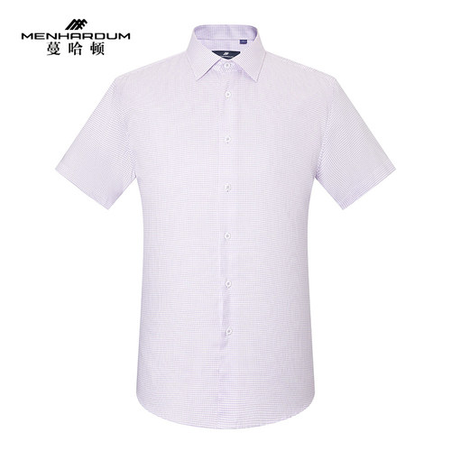 【含再生纤维素纤维】蔓哈顿正装修身衬衫商务绅士短袖格纹衬衣男