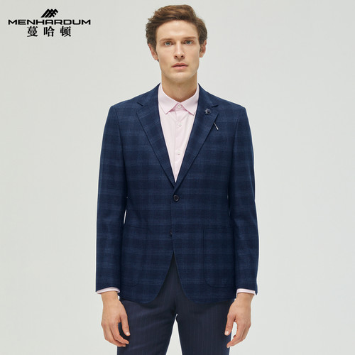 MENHARDUM/蔓哈顿秋冬新品绵羊毛西服套装外套格纹平驳领西服B版