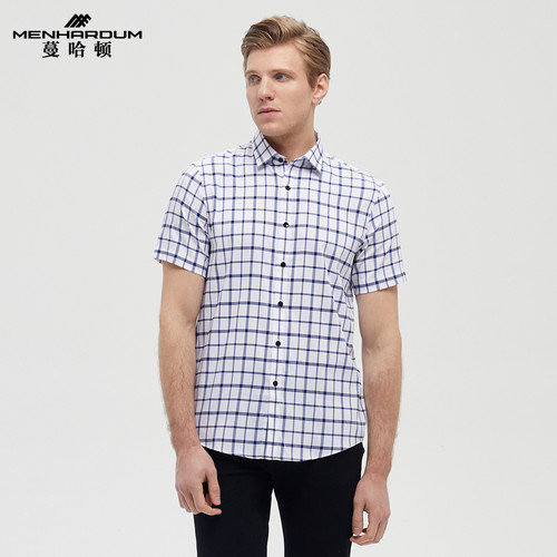 格子短袖衬衫男商务休闲