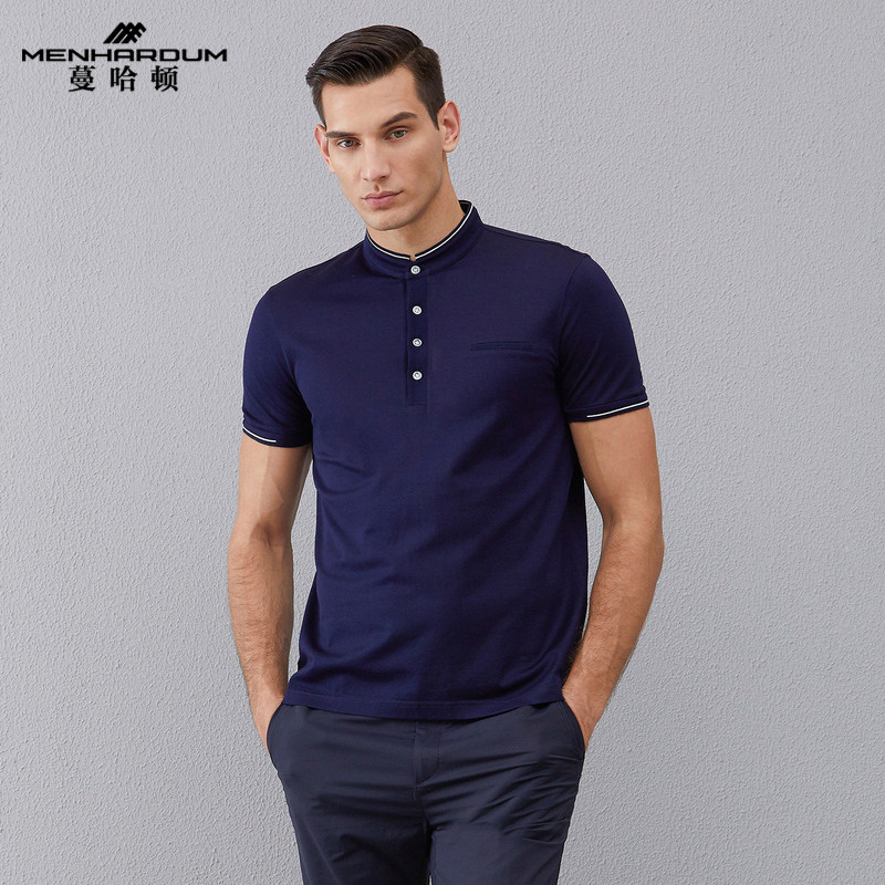 蔓哈顿夏季新桑蚕丝混纺柔软半开领T恤男士休闲纯色商务短袖,男装,T恤,淘宝优惠券,粉丝福利购,淘宝优惠卷