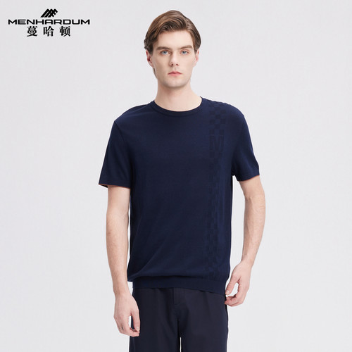 MENHARDUM/蔓哈顿高端男装桑蚕丝混纺短袖T恤弹力舒适针织短T
