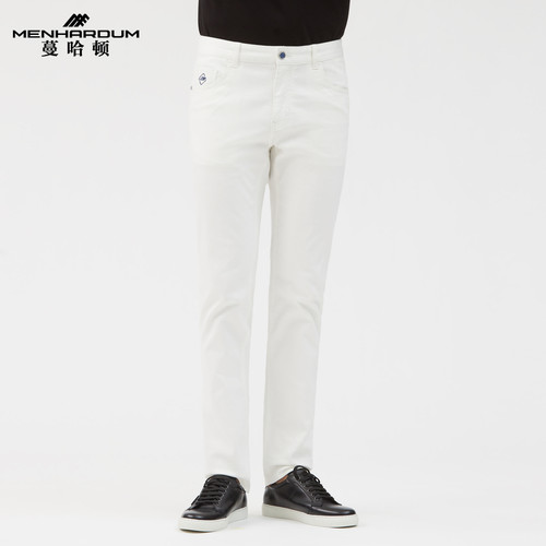 白色牛仔裤修身微弹男士长裤