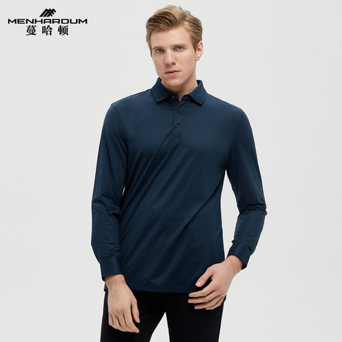 桑蚕丝混纺针织长袖Polo衫