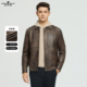高端商务男装 MENHARDUM 蔓哈顿秋冬新品 中年翻领皮衣羊皮革外套男