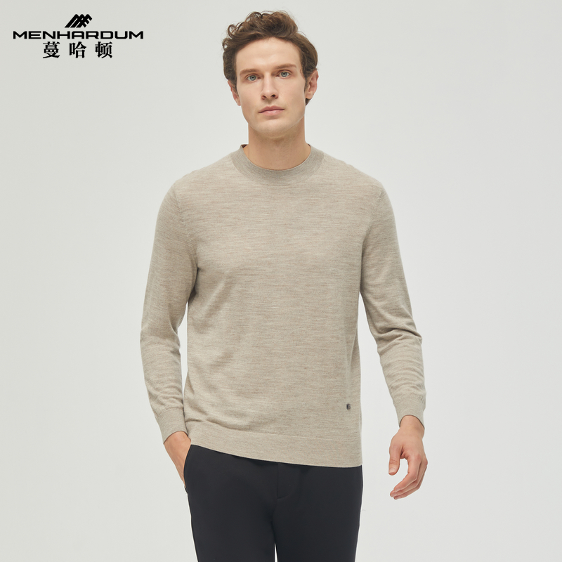 MENHARDUM/蔓哈顿秋冬新品绵羊毛毛衣圆领套头纯色针织衫羊毛衫男