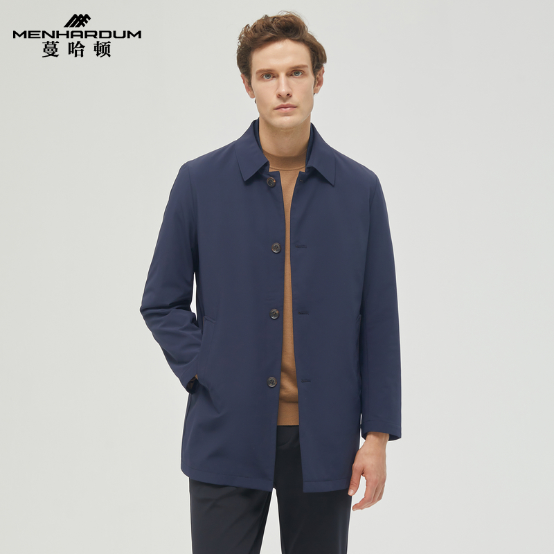 MENHARDUM/蔓哈顿冬季新品中长款翻领风衣单排扣白鹅绒羽绒外套男