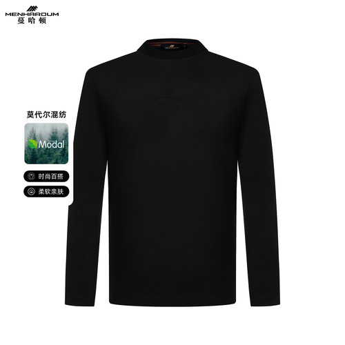 MENHARDUM/蔓哈顿秋冬新品高端商务圆领套头莫代尔桑蚕丝混纺长T
