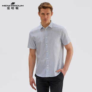 衬衫 MENHARDUM 桑蚕丝混纺短袖 新品 条纹衬衣男 蔓哈顿夏季