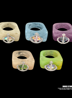 多喜商店【星际传说】日韩土星镶嵌锆石树脂亚克力夸张设计感戒指