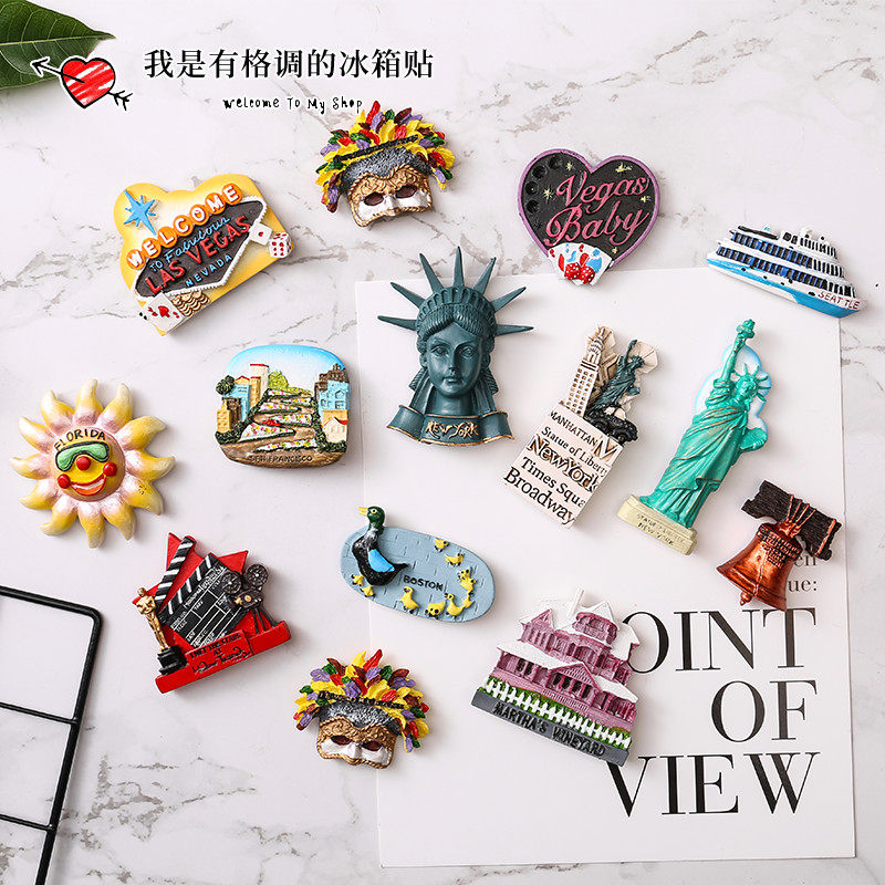 美国特色立体冰箱贴 树脂旅游纪念品磁铁贴 纽约拉斯维加斯标志
