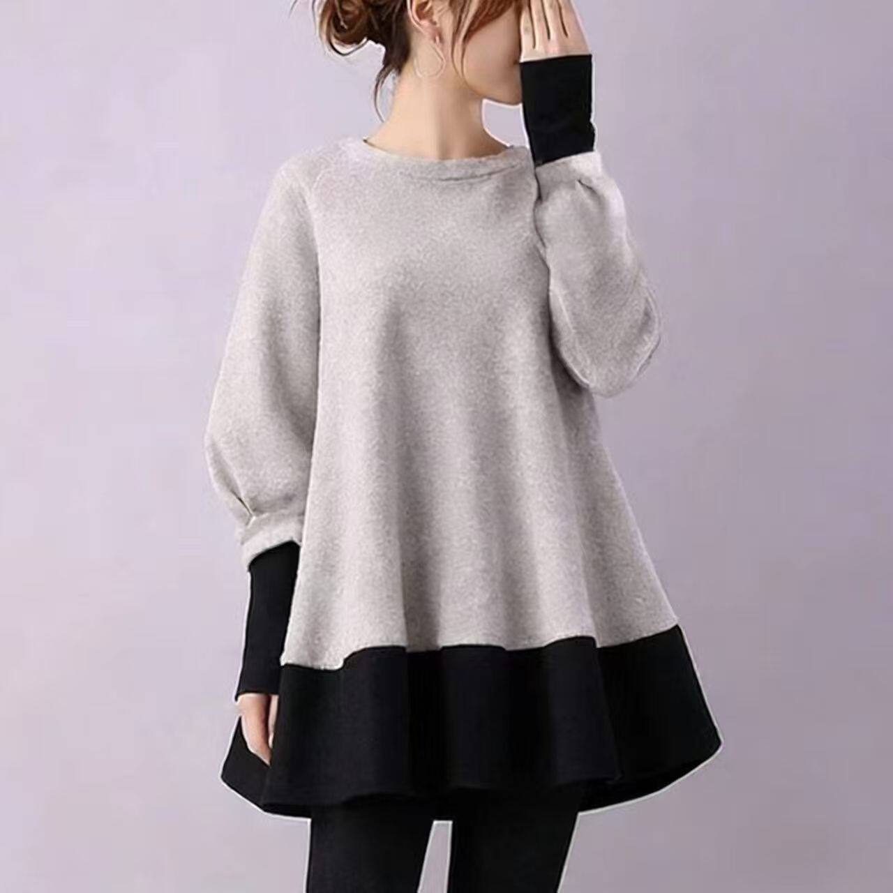 日系跨境外贸女装新款宽松2026春秋时尚灰色外穿显瘦卫衣上衣女