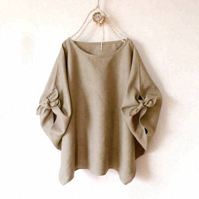 日韩跨境外贸2025春季新款圆领宽松慵懒气质小众两袖绑带女上衣