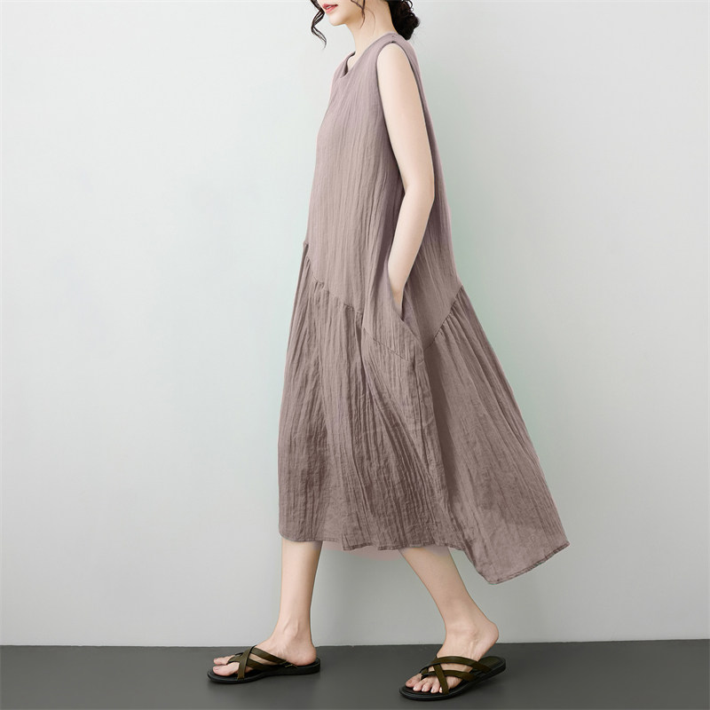 舒适棉麻连衣裙无袖棉纱透气飘逸大码女装胖MM背心裙2026夏季新品