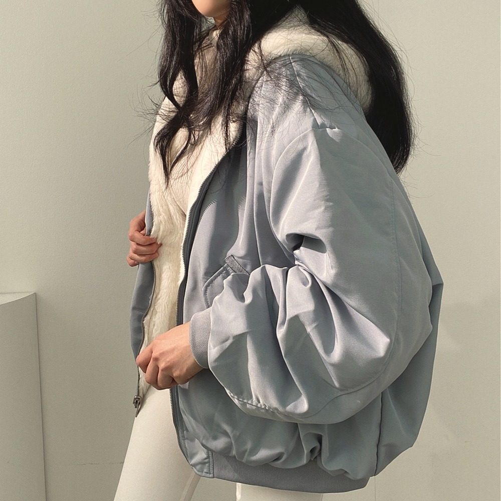 韩国加绒加厚两面穿羊羔毛棉服女装外套秋冬新款拉链连帽棉衣上衣