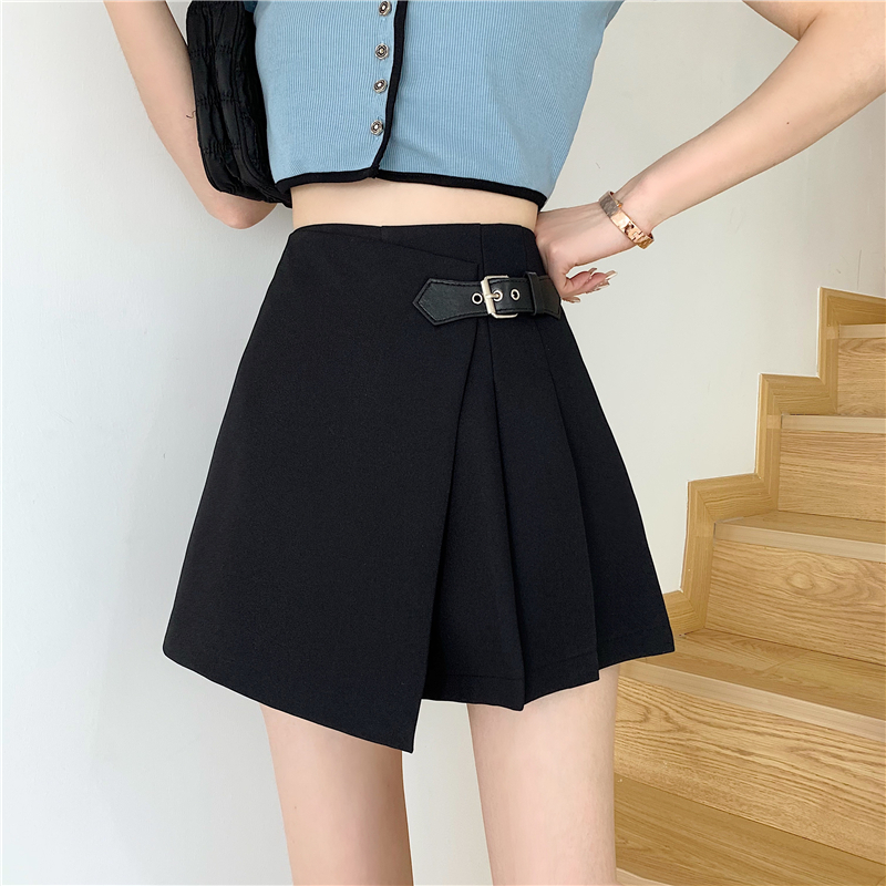 Real price High Waist Wide Leg Pants irregular A-line short skirt pants