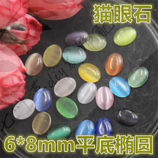 8mm平底椭圆形猫眼钻合成石玉石戒面钻diy新娘发饰服饰首饰材料