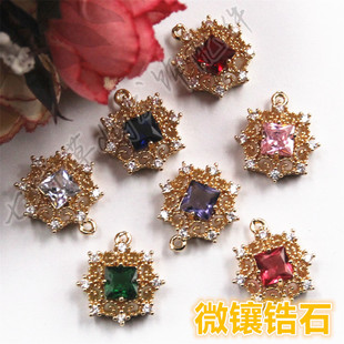 七叶草diy配 18mm高保色铜制微镶锆石吊坠6mm方钻八角菱形挂件