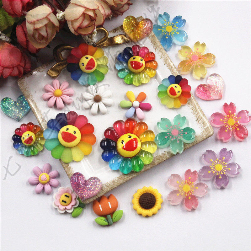 树脂六瓣花八瓣花彩色笑脸太阳花葵花夜光樱花亮片爱心马里奥花朵