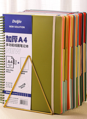 英力佳多功能美式PPA4大线圈本a4螺旋硬壳本可撕记事本四孔活页本内芯本子办公简约大学生专用加厚工作记录本