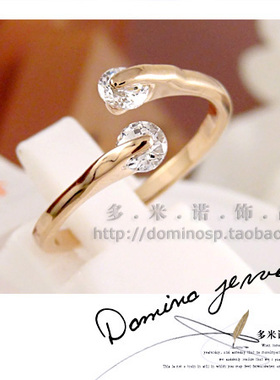 韩国饰品水晶玫瑰金开口尾戒