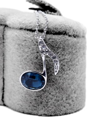 水晶电镀蓝钻淑女风音符吊坠项链