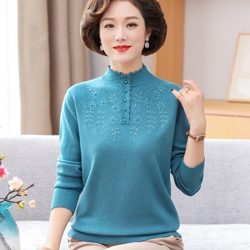 中老年女秋冬半高领针织羊毛衫上衣妈妈装洋气宽松内搭保暖毛衣,女装/女士精品,中老年女装,淘宝优惠券,粉丝福利购,淘宝优惠卷