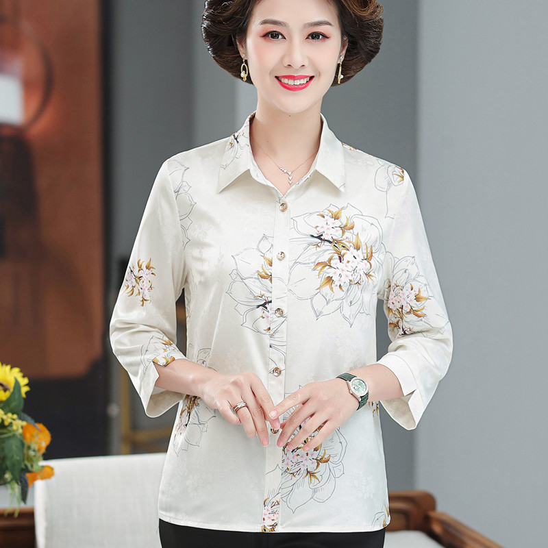 妈妈夏装杭州真丝衬衫女桑蚕丝