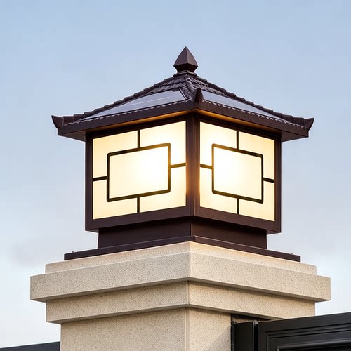 中字太阳能柱头灯户外防水门柱灯别墅庭院花园围墙灯大门口柱子灯
