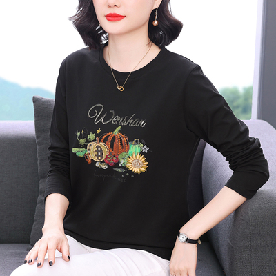 纯棉长袖t恤春秋新款妈妈打底衫