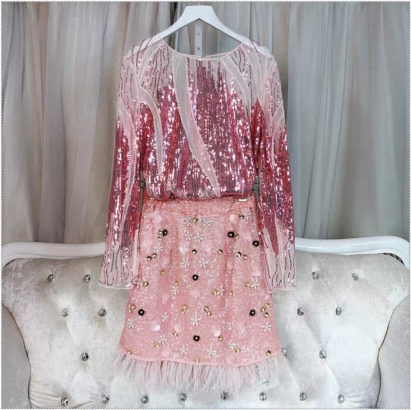 优雅复古亮片衬衫《安徒生童话》粉色手工串珠羽毛套装聚会晚礼服在类目 女装/女士精品, 蕾丝衫/雪纺衫中 - 来自Buy2taobao.com提供专业的淘宝代购服务