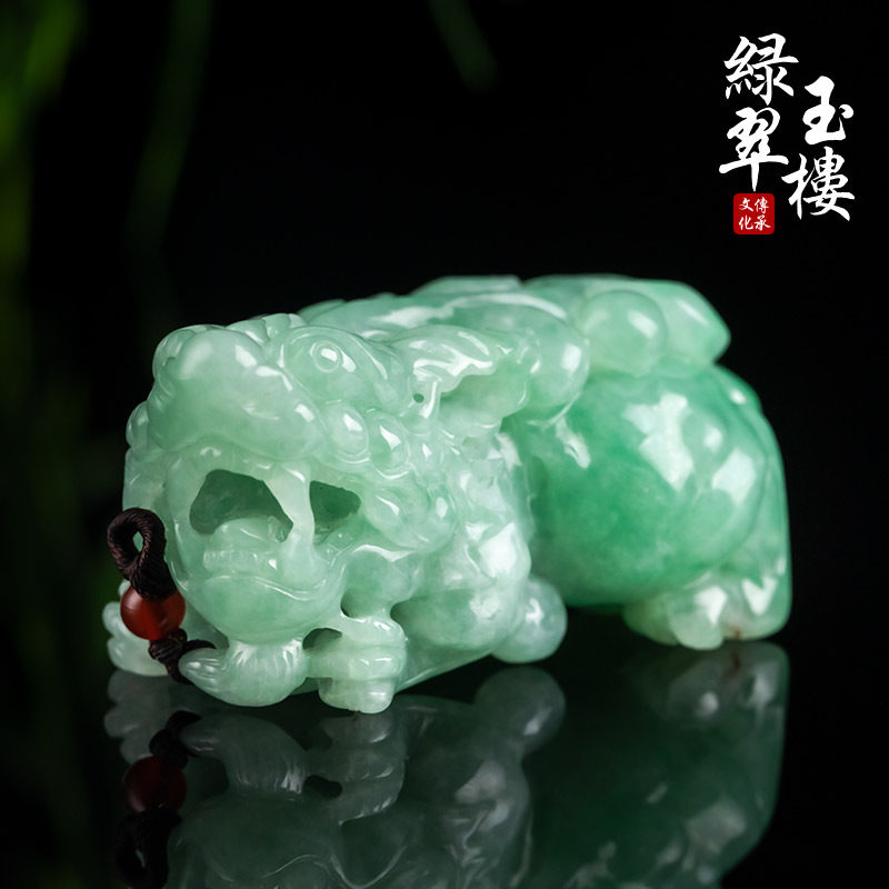 绿翠玉楼缅甸翡翠吊坠貔貅手把件天然玉石瑞兽挂件大款玉坠A货071