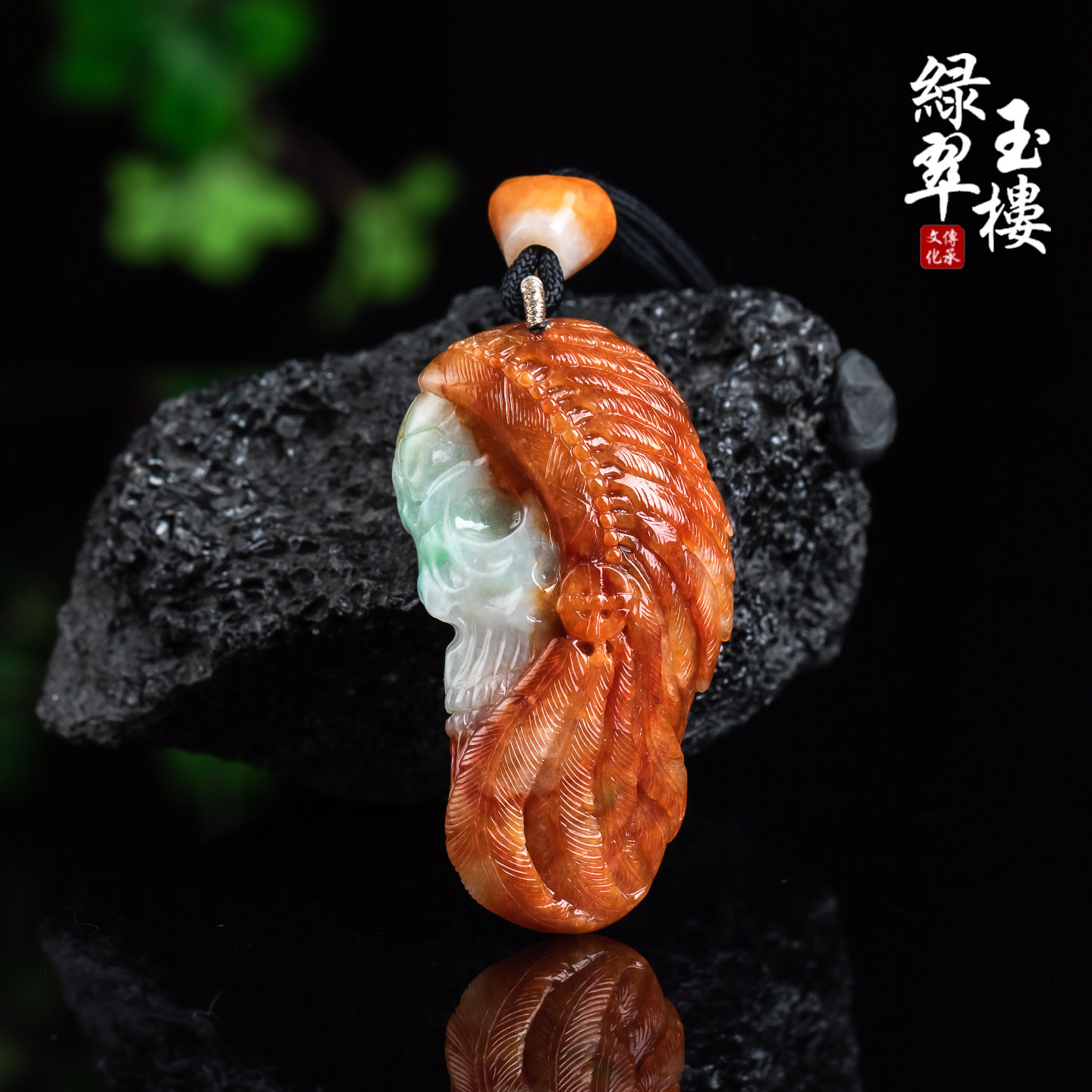 A货翡翠红翡印第安酋长头像挂件