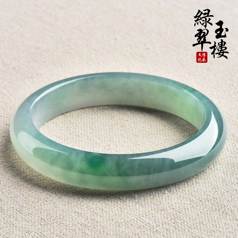 绿翠玉楼缅甸天然老坑翡翠A货手镯女玉镯子缅甸冰种飘花圆镯女款
