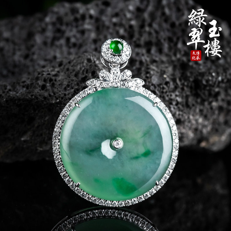 绿翠玉楼缅甸老坑翡翠平安扣吊坠女款18K金镶玉挂件天然玉石玉坠