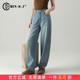 宽松休闲冰丝阔腿裤 垂感天丝棉弯刀牛仔裤 子2026新款 裤 女夏薄款