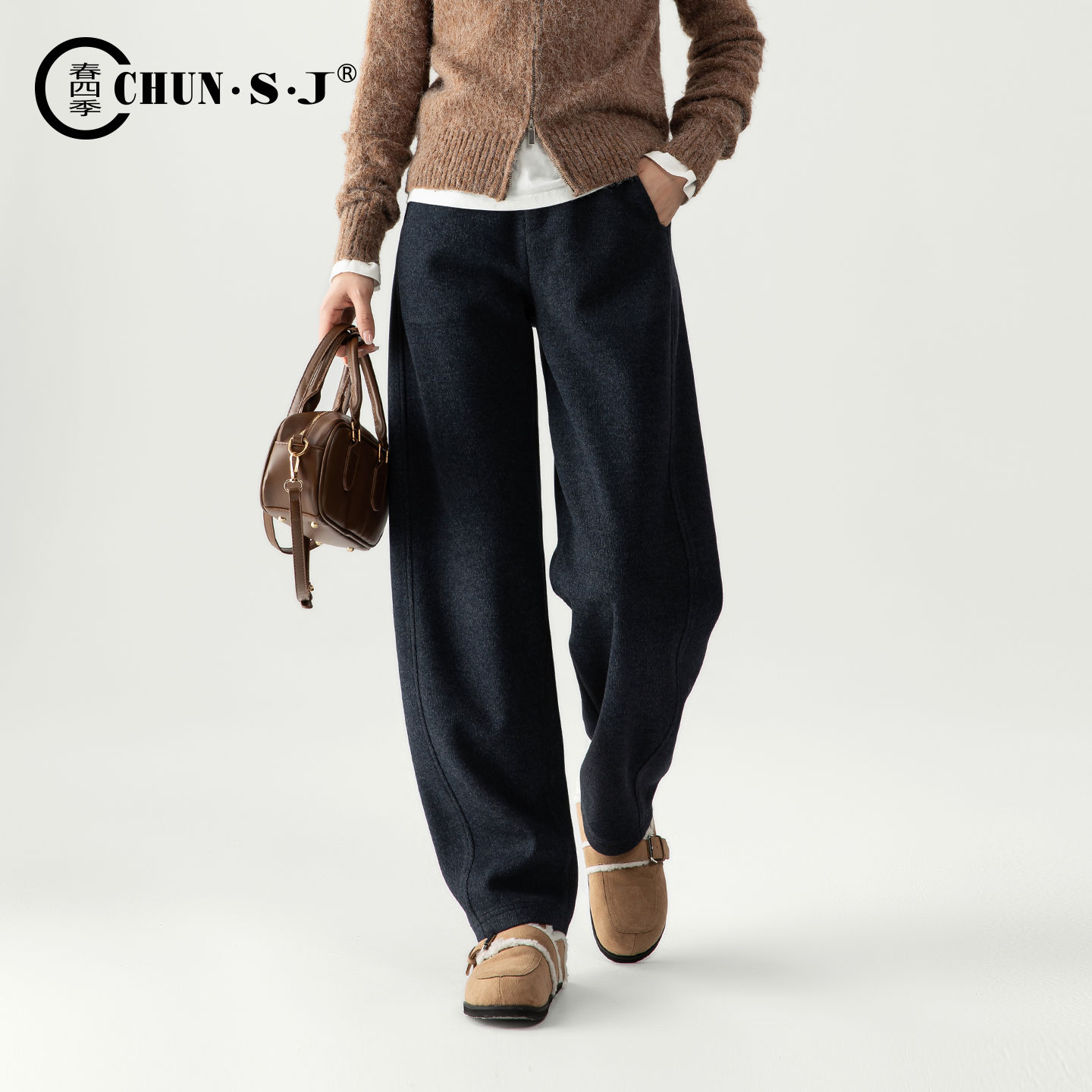 春四季羊毛醋酸毛呢阔腿裤女弯刀