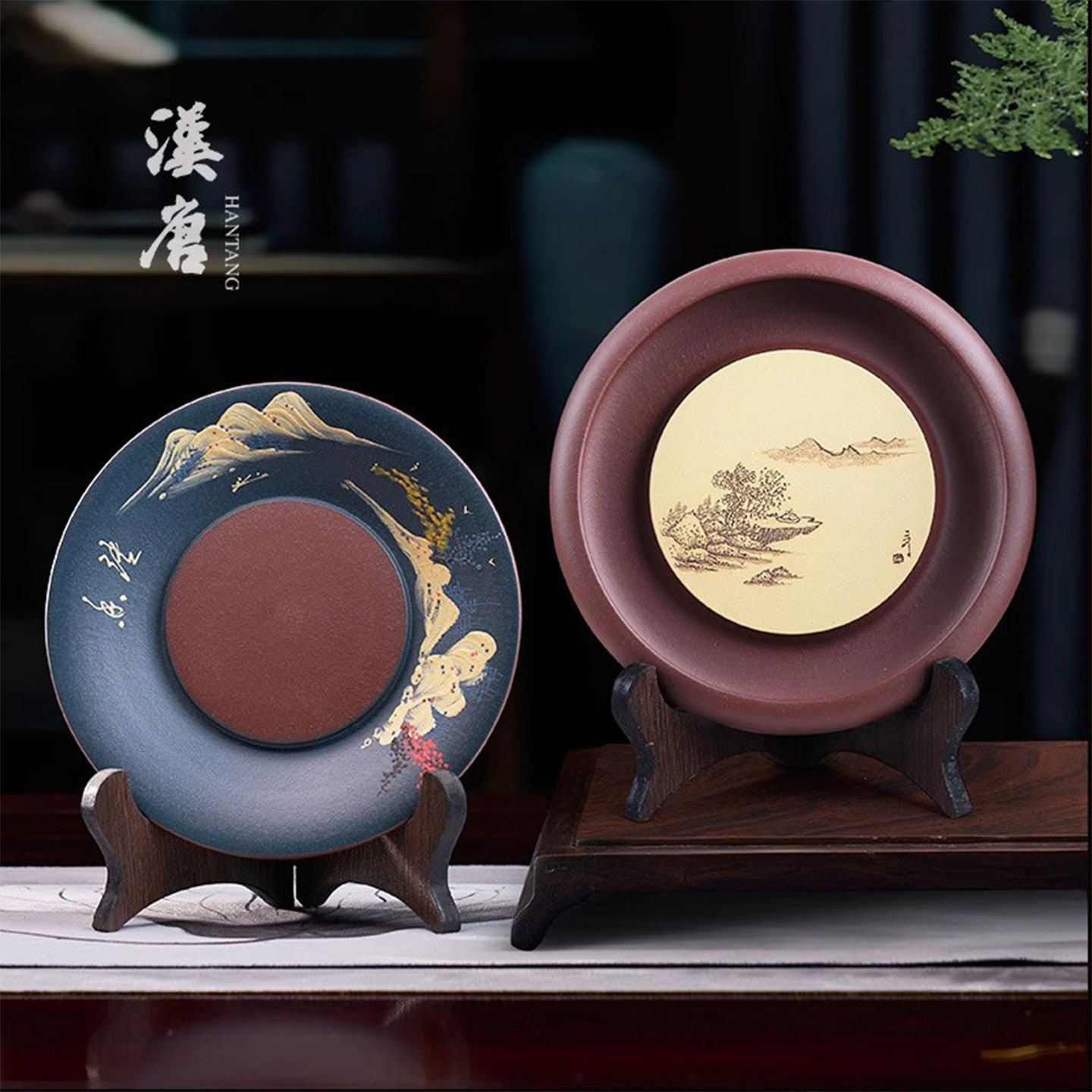 汉唐手工刻绘紫砂壶承干泡台泥绘山水茶承壶承盘储水排水礼盒包装,餐饮具,茶道/零配,淘宝优惠券,粉丝福利购,淘宝优惠卷