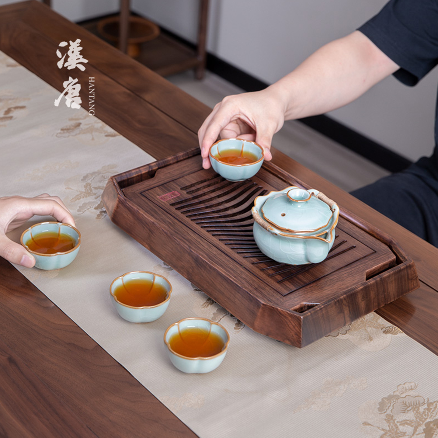 汉唐乌金木实木茶盘家用干泡台