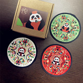 国潮熊猫杯垫刺绣布艺隔热垫家用防滑垫子送老外朋友节日礼物礼盒