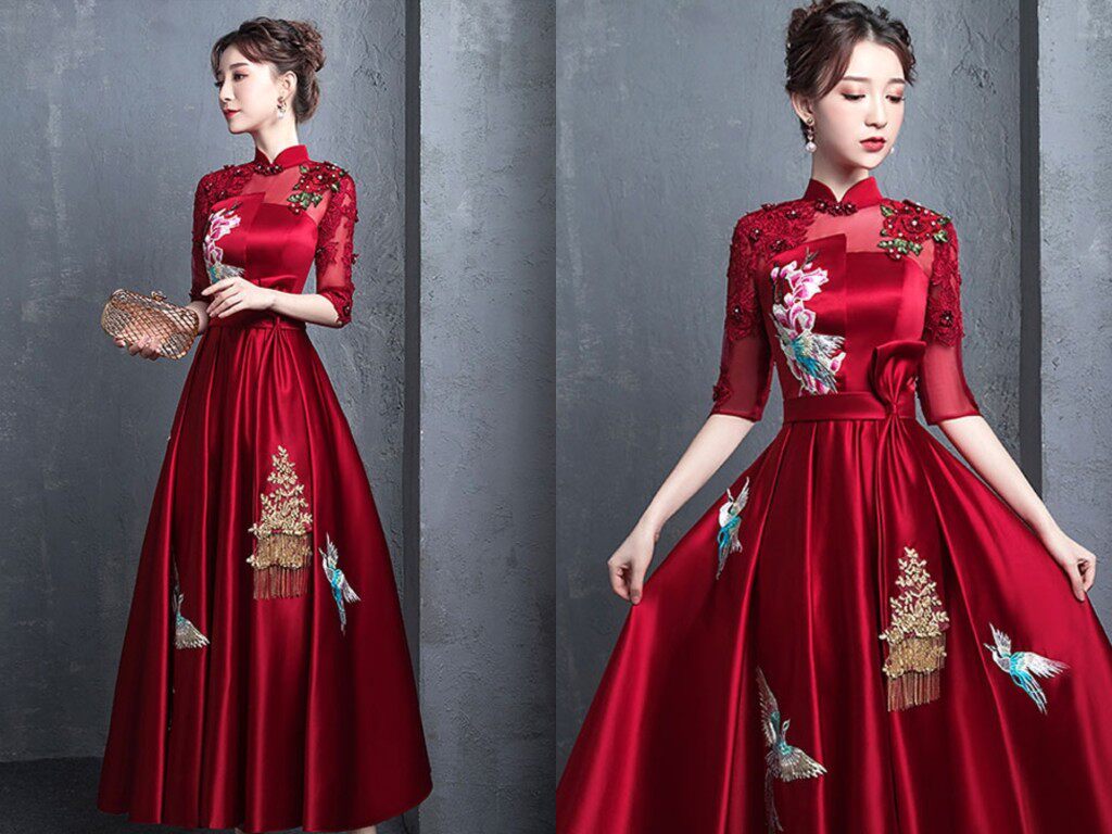 敬酒服新娘立领2022年成人礼婚礼酒红色女订婚宴结婚回门服中长款