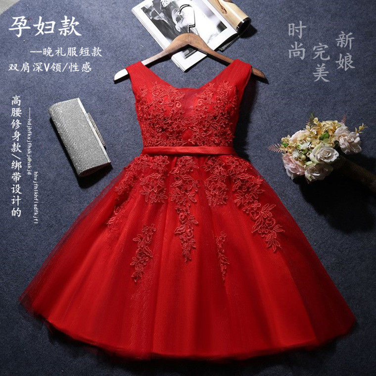 敬酒服新娘2021新款时尚夏短款小礼服女中袖订婚回门服短裙晚礼服图片