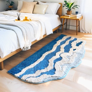 蓝色海浪地毯卧室床边毯房间主卧ins高级感浴室吸水速干地垫加厚