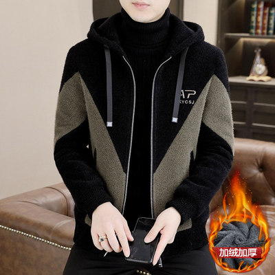 秋冬季新款加绒加厚连帽夹克外套
